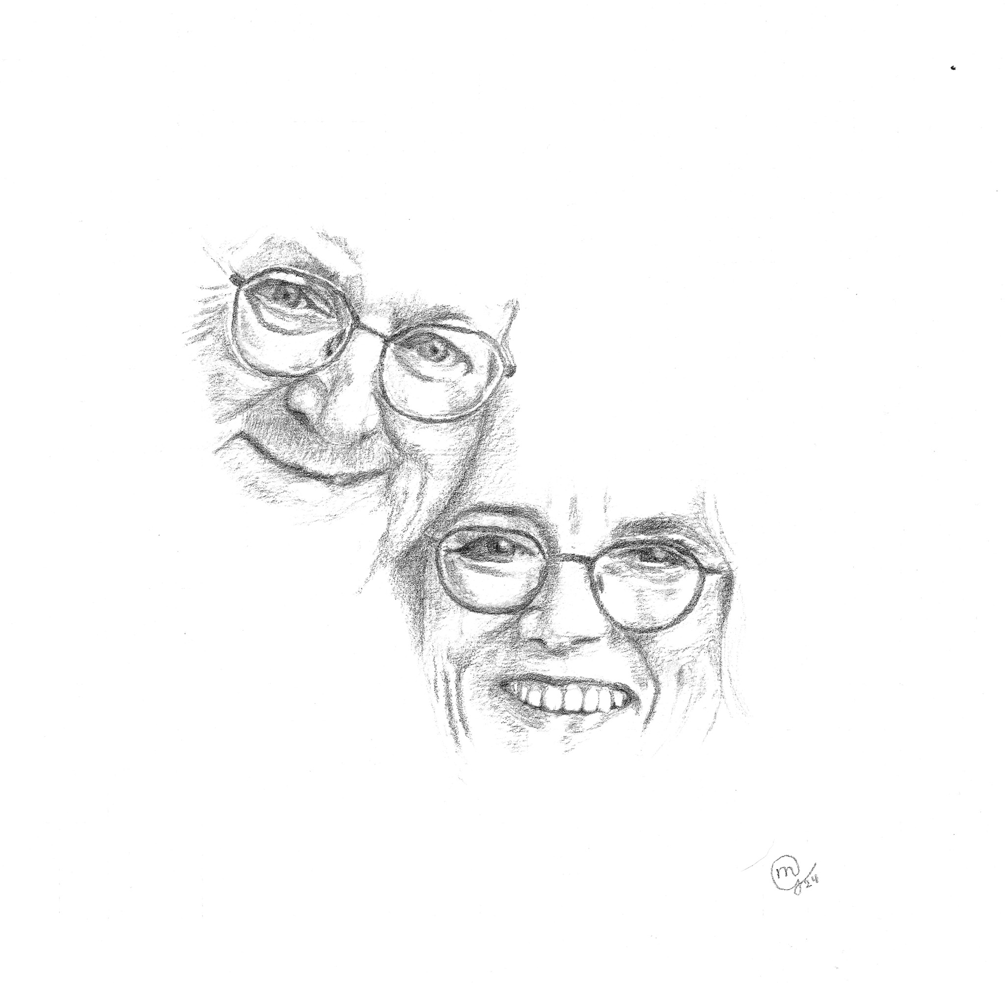 Tekening met potlood. Voor een goede gelijking is het niet nodig om een volledig beeld te tekenen.